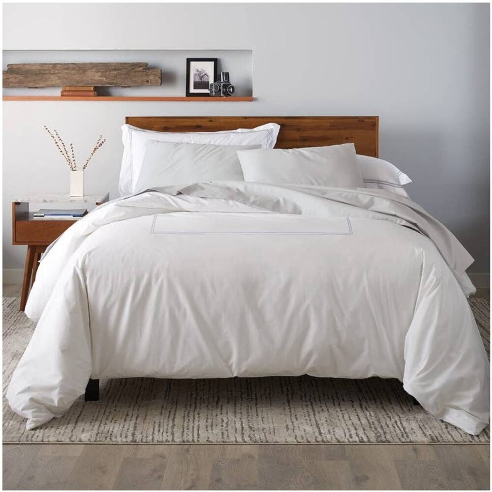 Ella Jayne Collection White Full/Queen Duvet Cover Embroidered 100% Cotton NEW